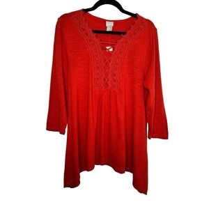 NEW Chico's Chicos Lace Sharkbite Tunic Shirt Top Women's Medium 8 Paprika NWT N